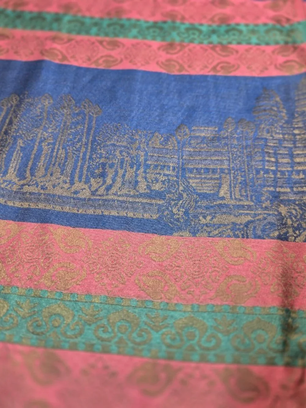 Silk 100 %‎ scarf wrap shawl blue / pink paisley striped made in kashmir